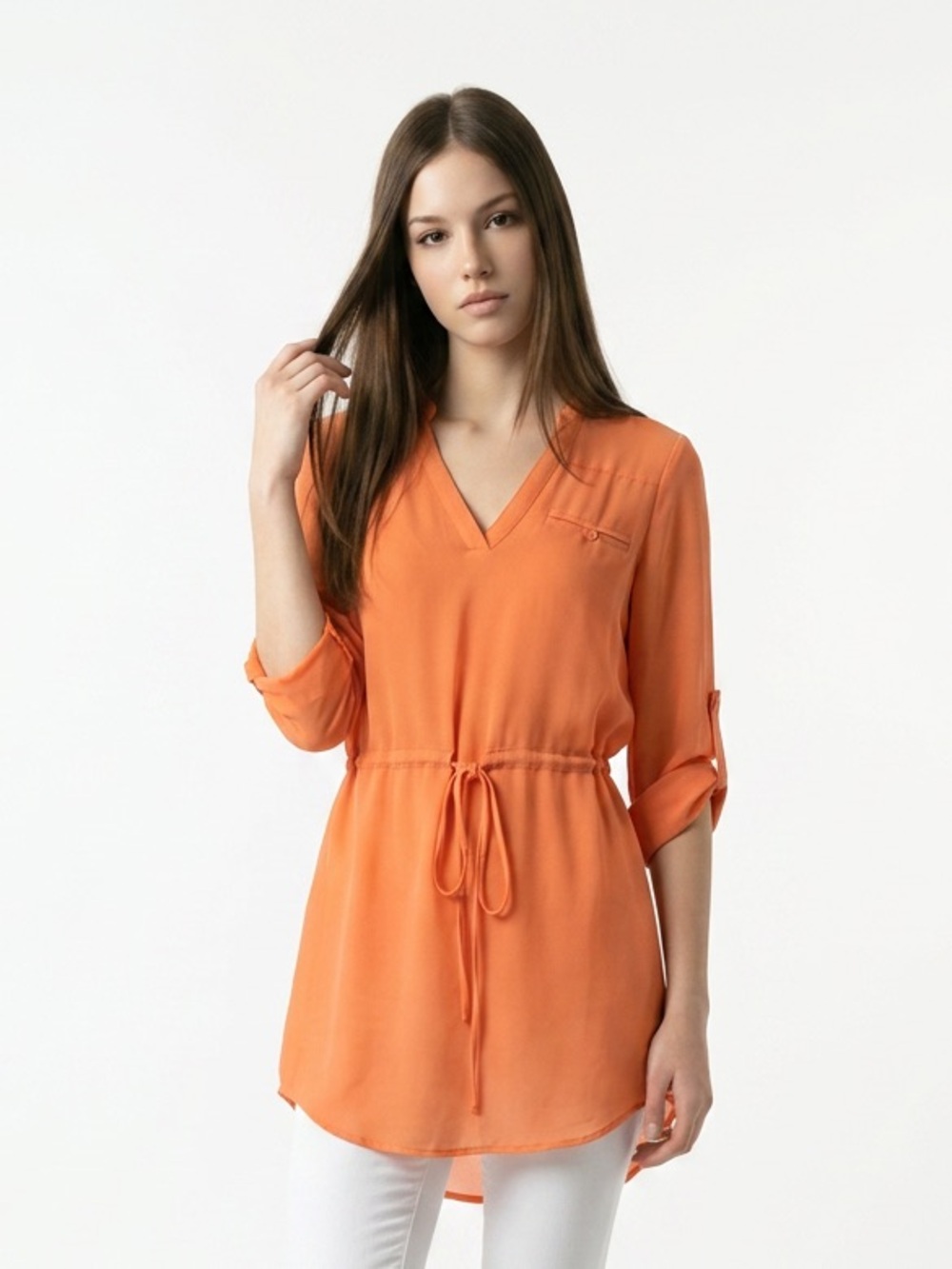 Lorelai Bright coral V-Neck Tie-Waist Tunic